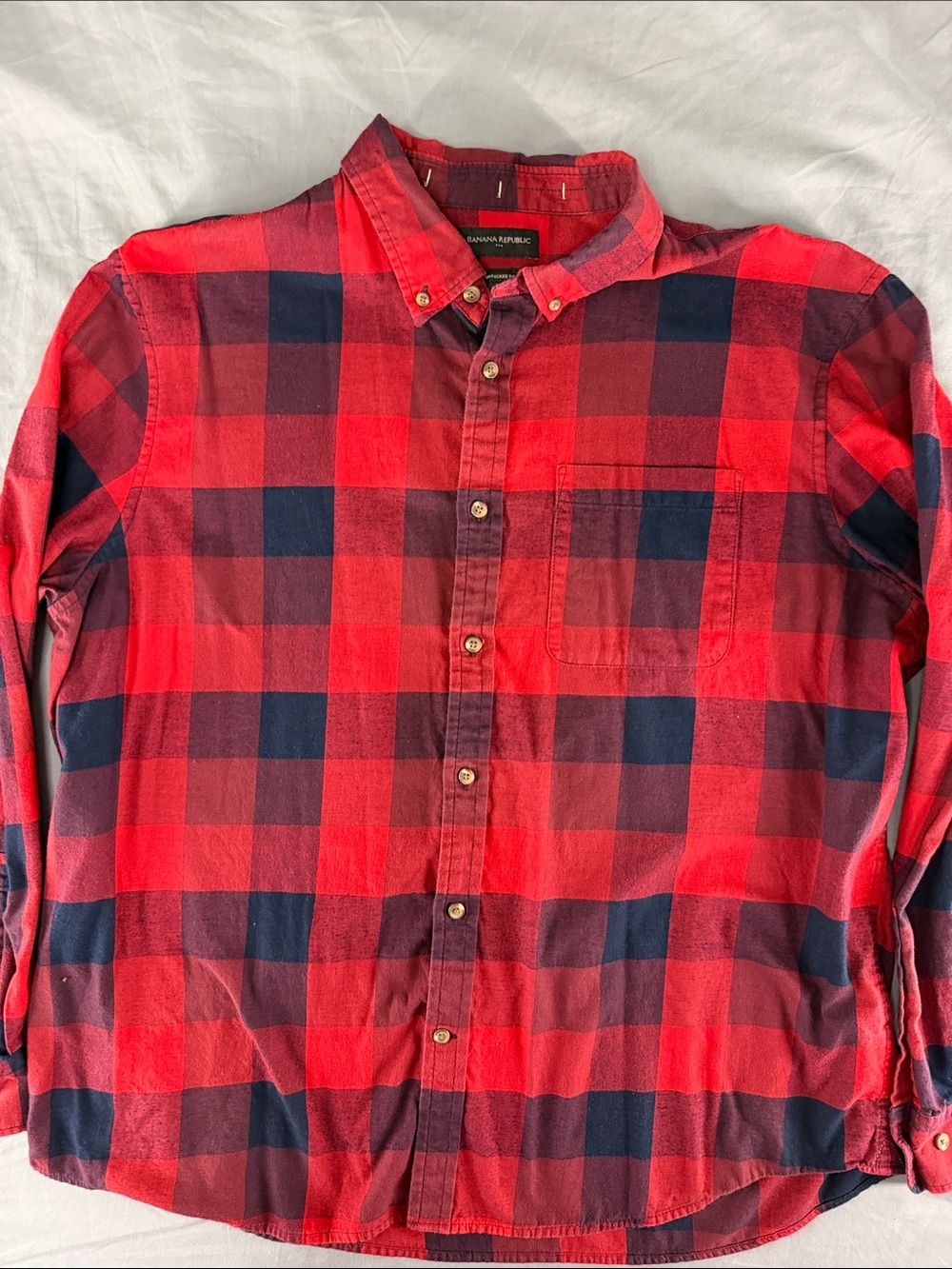 Banana Republic Men’s Red and Navy Plaid Button-Down Shirt
